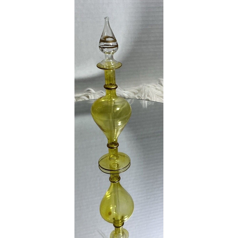 Vtg Egyptian Perfume Hand Blown yellow glass Perfume/ Oil with Matching dauber.